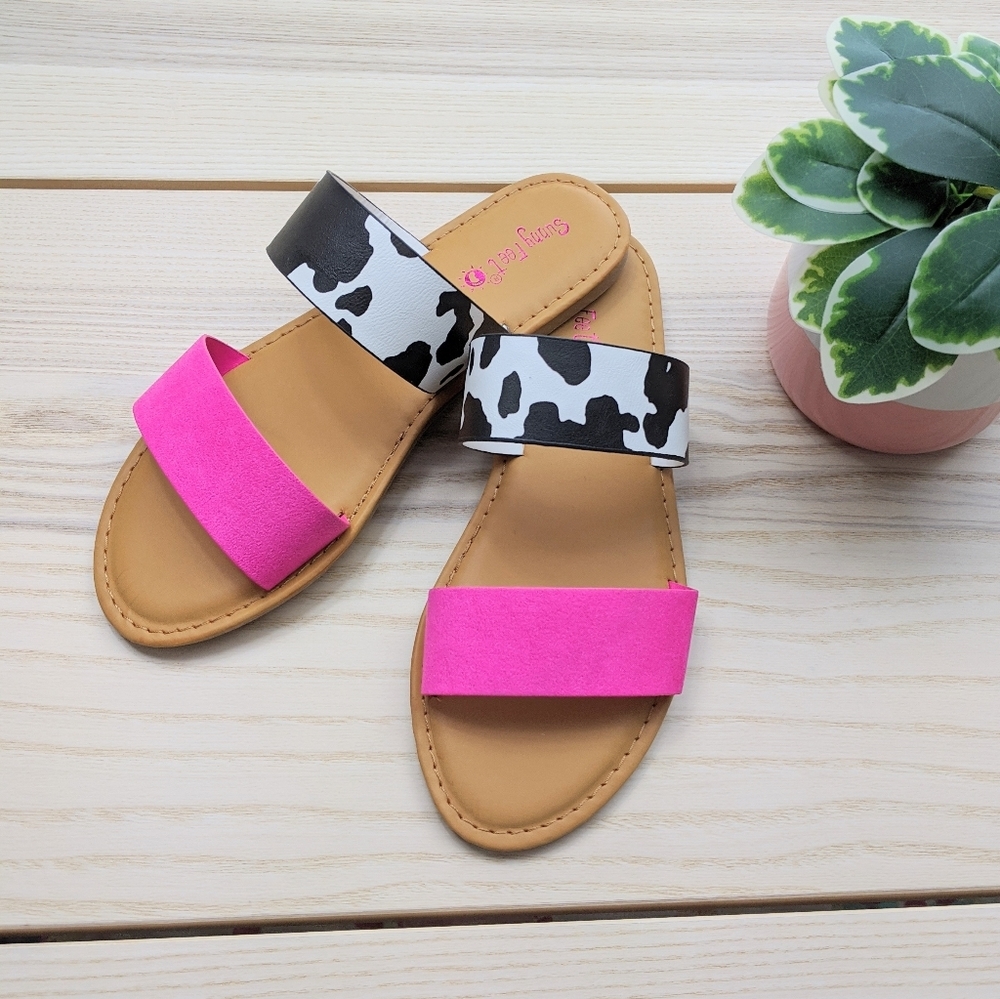 🆕🌿multicolored Pink And Cow Print SANDALS🌿